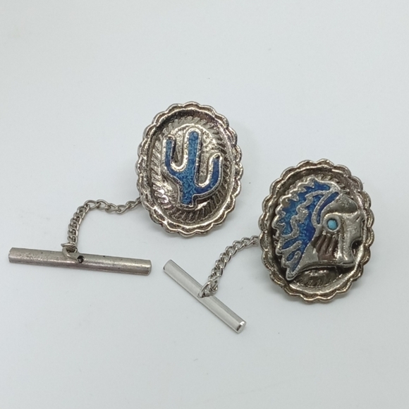Other - 👍 5 for $20 vintage set of 2 southwest western silver tone tie tack pins
